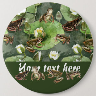 Badge Rond 15,2 Cm Grenouilles nénuphars verts et blancs motif