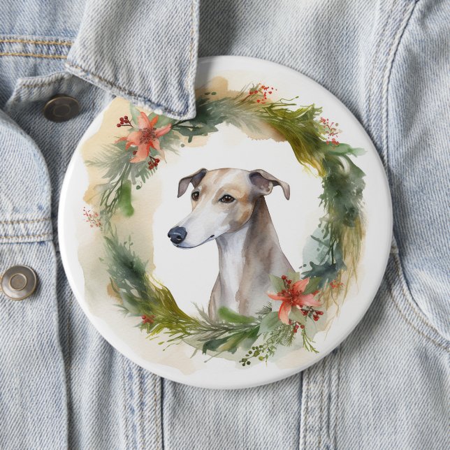 Badge Rond 15,2 Cm Greyhound Christmas Wreath Festive Pup (En situation)