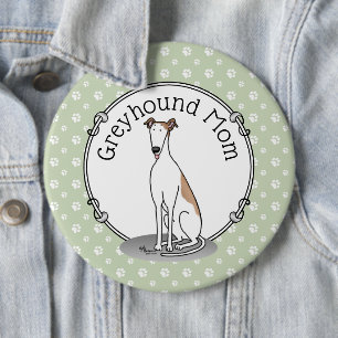 Badge Rond 15,2 Cm Greyhound Maman (blanc pâle) Mignonne Maman de chi