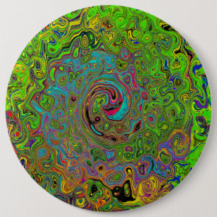 Badge Rond 15,2 Cm Groovy Abstract Retro Lime Green and Blue Swirl