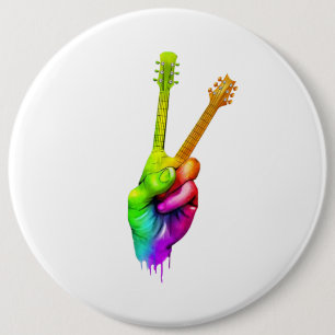 Badge Rond 15,2 Cm Guitar Lover   Say Hi Guitar Hands