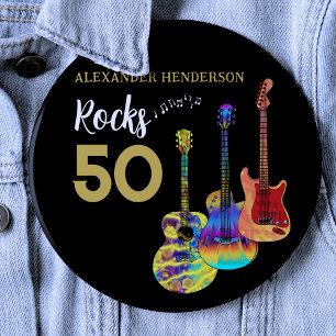 Badge Rond 15,2 Cm Guitare 50e fête d'anniversaire 50 Rocks Personnal