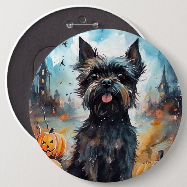 Badge Rond 15,2 Cm Halloween Affenpinscher avec la peur Citrouille (Devant & derrière)