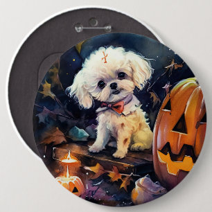 Badge Rond 15,2 Cm Halloween Bichon Frise Avec La Peur Citrouille