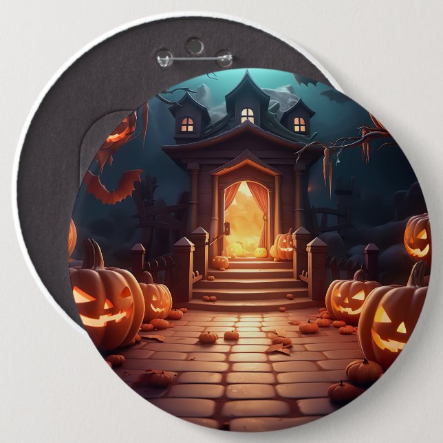 Badge Rond 15,2 Cm Halloween Citrouille brillant (Devant & derrière)