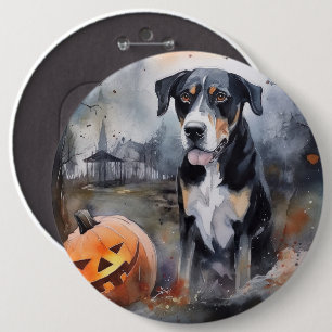 Badge Rond 15,2 Cm Halloween Greater Swiss avec citrouilles effrayant