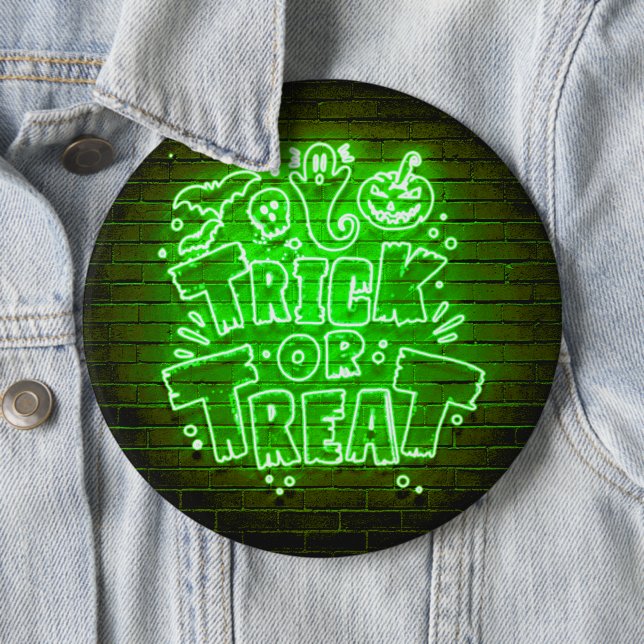 Badge Rond 15,2 Cm Halloween Neon Glow Look Green Trreat Party (En situation)