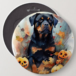 Badge Rond 15,2 Cm Halloween Rottweiler avec la peur Citrouille