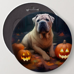 Badge Rond 15,2 Cm Halloween Shar Pei Avec La Peur Citrouille