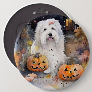 Badge Rond 15,2 Cm Halloween vieux chien anglais avec la peur Citroui
