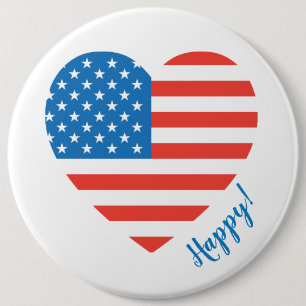 Badge Rond 15,2 Cm Happy American Flag Heart 4 juillet Personnaliser