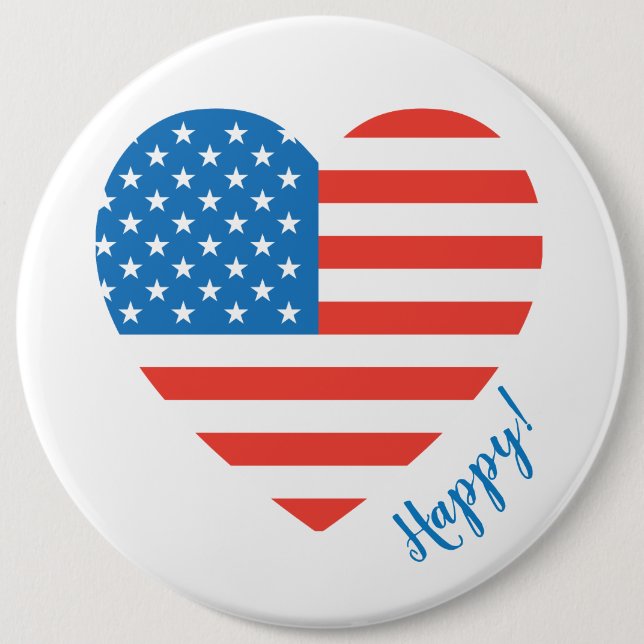 Badge Rond 15,2 Cm Happy American USA Flag Heart 4 juillet Personnali (Devant)