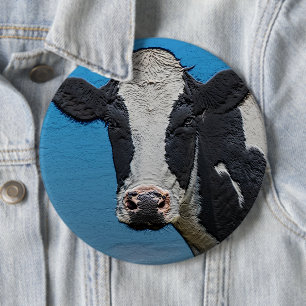Badge Rond 15,2 Cm Happy Cow Portrait Carré