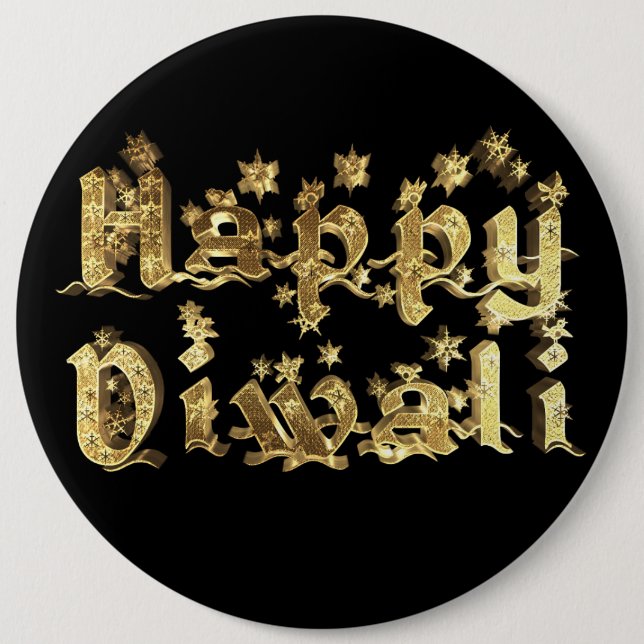 Badge Rond 15,2 Cm Happy Diwali Elegant Black Gold Star Typographie (Devant)