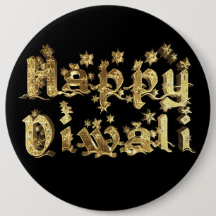 Badge Rond 15,2 Cm Happy Diwali Elegant Black Gold Star Typographie
