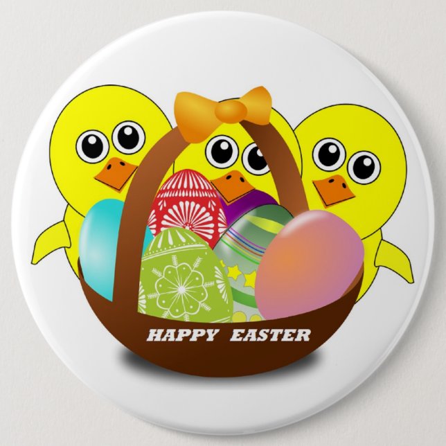 BADGE ROND 15,2 CM "HAPPY EASTER" CHICS (Devant)
