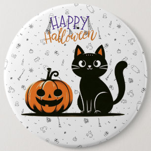 Badge Rond 15,2 Cm Happy Halloween chat et citrouille