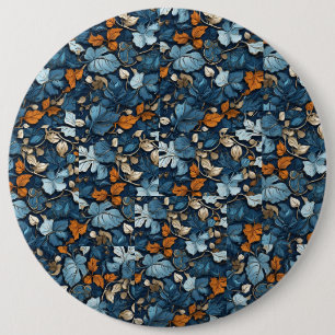 Badge Rond 15,2 Cm Harmonie de Pétales Bleus : Dessin de Fleur Coloré
