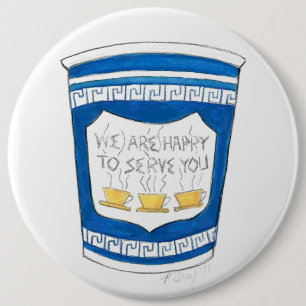 Badge Rond 15,2 Cm Heureux De Vous Servir NYC Blue Greek Diner Coffee