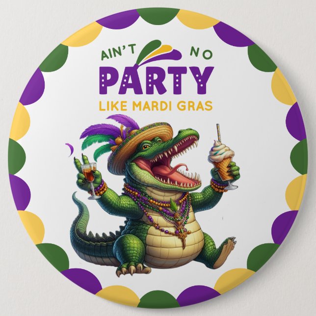 Badge Rond 15,2 Cm Heureux Mardi Gras Alligator (Devant)
