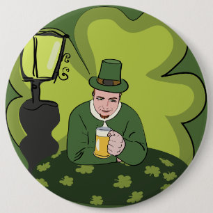 BADGE ROND 15,2 CM "HEUREUX ST. JOUR DE PATRICK" LEPRECHAUN
