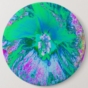 Badge Rond 15,2 Cm Hibiscus psychédélique rétro vert et rose chaud