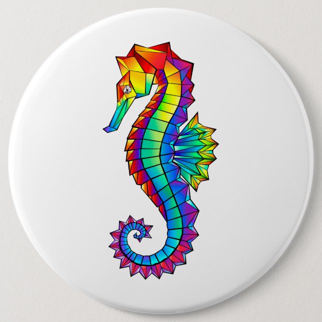 Badge Rond 15,2 Cm Hippocampe polygonal arc-en-ciel (Devant)