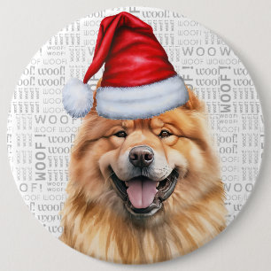 Badge Rond 15,2 Cm Holiday Chow Chow Père Noël Chien sur Woof Arrière