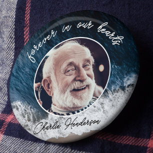Badge Rond 15,2 Cm Hommage photographique funéraire/mémoriel avec tex