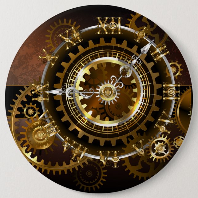 Badge Rond 15,2 Cm Horloge Steampunk avec des engrenages anciens (Devant)