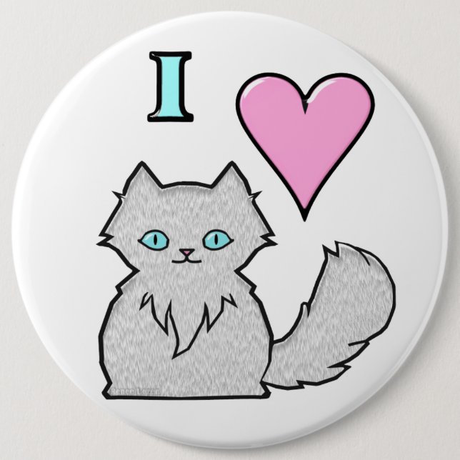 Badge Rond 15,2 Cm I Love Fluffy White Kitties (Devant)