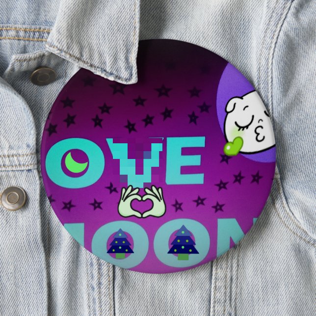 Badge Rond 15,2 Cm "I Love Moon" - Un design d'art céleste fantasque (En situation)