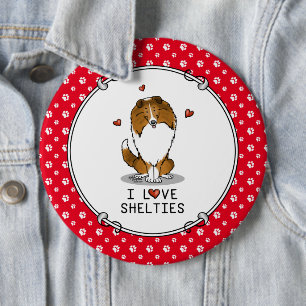 Badge Rond 15,2 Cm I Love Shelts (sable 2) Shetland Sheepdogs mignonn
