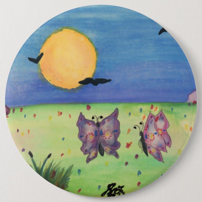 Badge Rond 15,2 Cm Illustration aquarelle Papillons Love Couple (Devant)