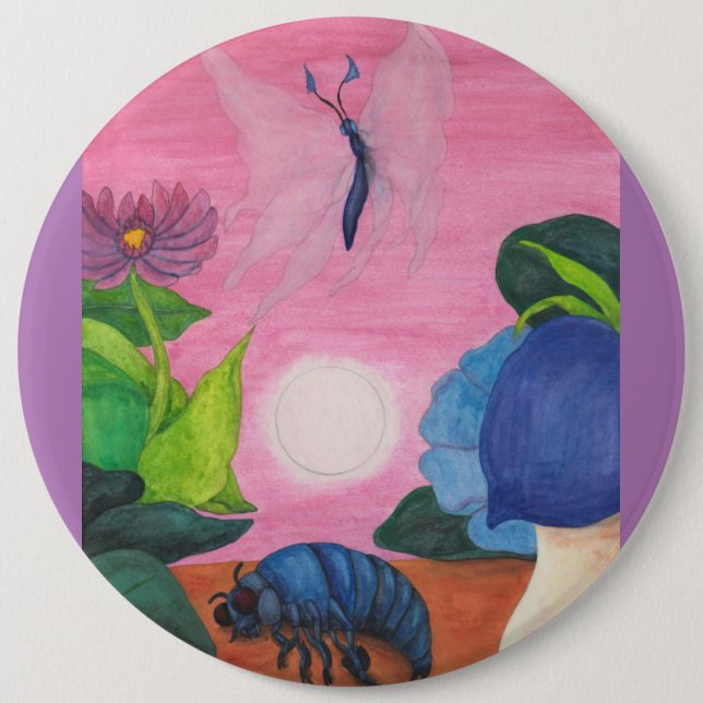 Badge Rond 15,2 Cm Illustration de la transformation des papillons d' (Devant)