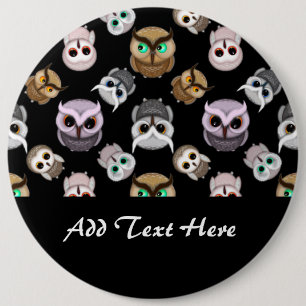 Badge Rond 15,2 Cm Illustrations de chouette mignonne sur fond noir