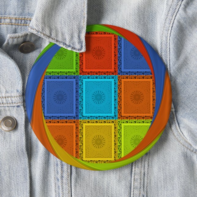 Badge Rond 15,2 Cm Impression d'art Tourbillon à carreaux (En situation)
