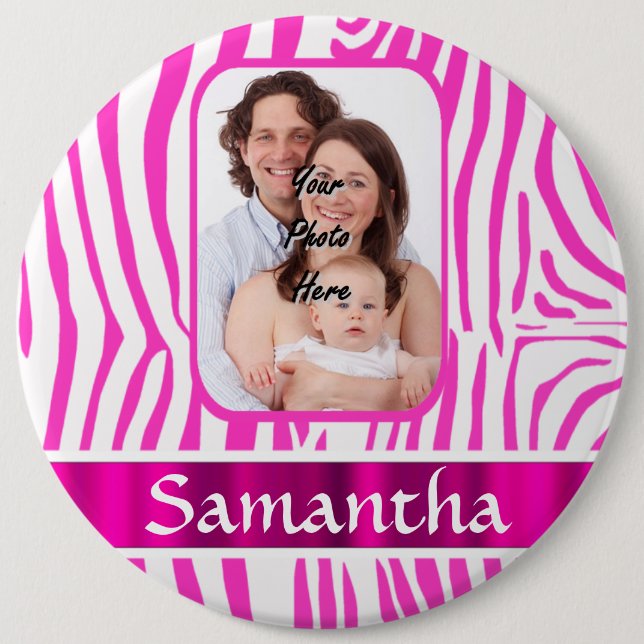 Badge Rond 15,2 Cm Impression zèbre rose (Devant)
