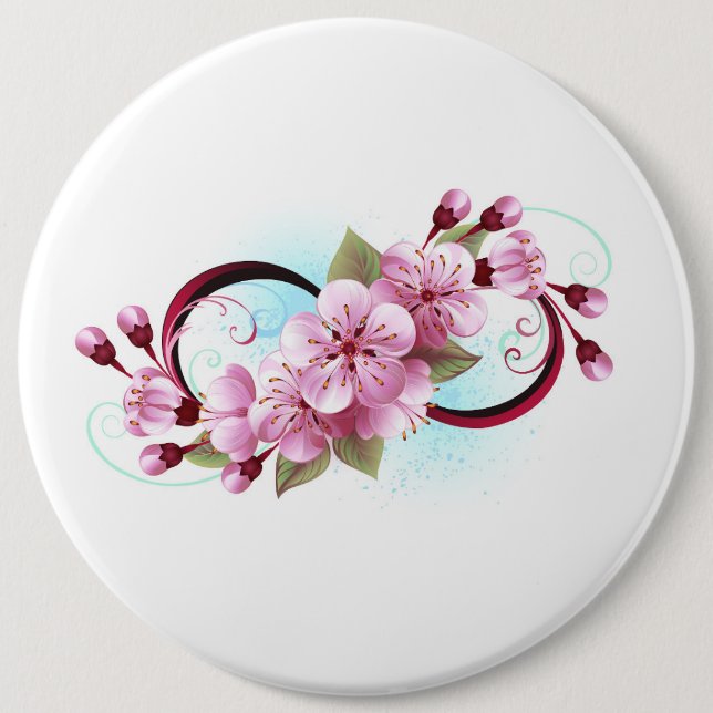 Badge Rond 15,2 Cm Infinité avec les fleurs Sakura (Devant)