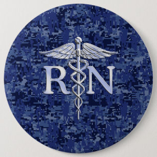 Badge Rond 15,2 Cm Infirmière autorisée RN Caduceus sur Camo bleu de 