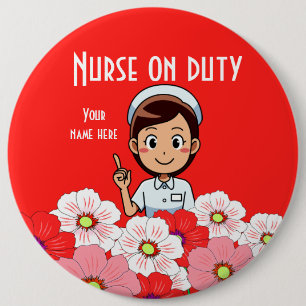 Badge Rond 15,2 Cm Infirmière en service 3B Bouton rouge