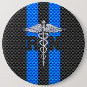 Badge Rond 15,2 Cm Infirmière inscrite RN Caduceus Carbon Decor