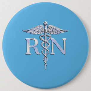Badge Rond 15,2 Cm Infirmière inscrite RN Caduceus sur Baby Blue