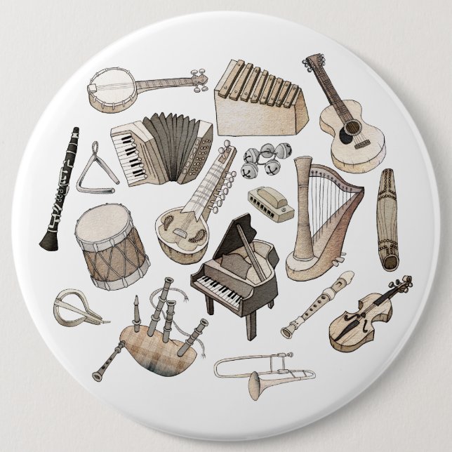 Badge Rond 15,2 Cm Instruments de musique (Devant)