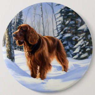 Badge Rond 15,2 Cm Irish Setter Let It Neige Christmas