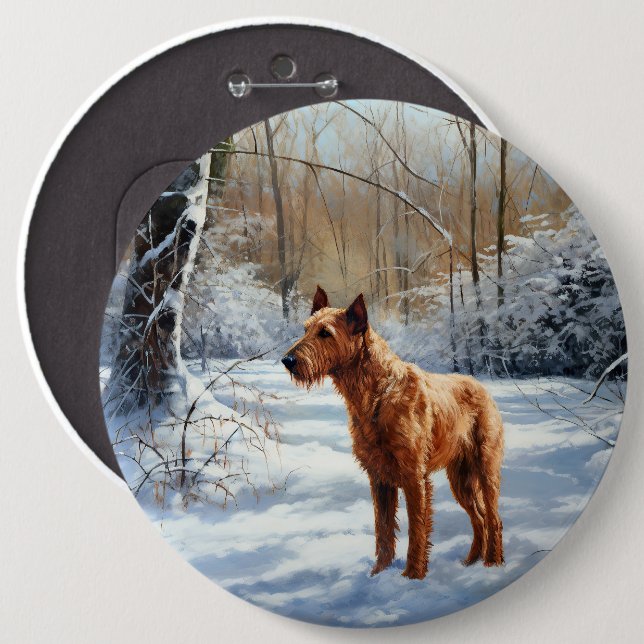 Badge Rond 15,2 Cm Irish Terrier Laisser neiger Noël (Devant & derrière)