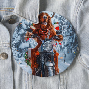 Badge Rond 15,2 Cm Irlandais Red Setter Chien chevauchant la moto Noë