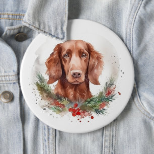 Badge Rond 15,2 Cm Irlandais Red Setter Festive Wreath Pup