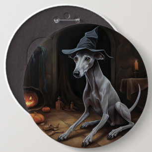 Badge Rond 15,2 Cm Italien Greyhound Citrouille Halloween effrayant