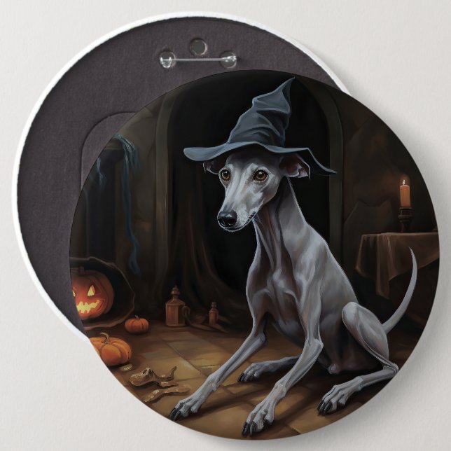 Badge Rond 15,2 Cm Italien Greyhound Citrouille Halloween effrayant (Devant & derrière)